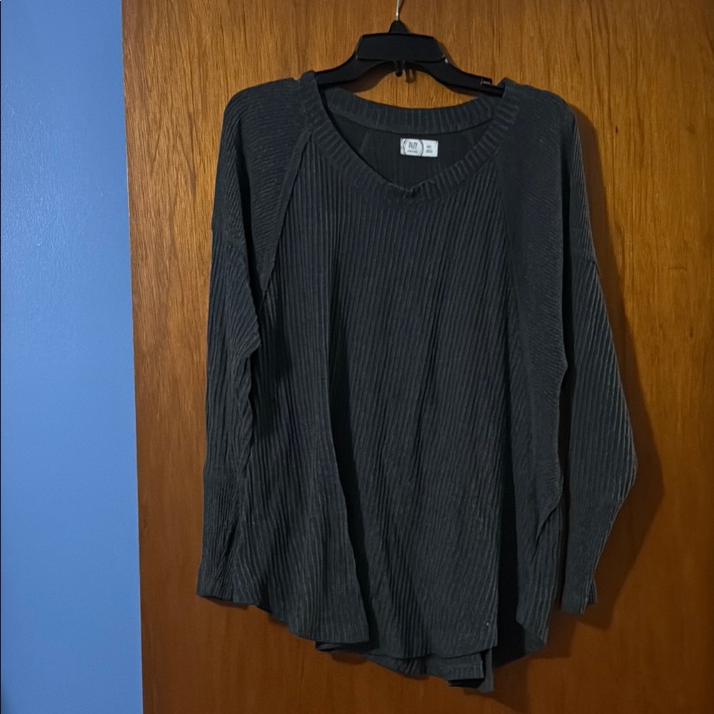 Dark Gray Ribbed Long Sleeve Top